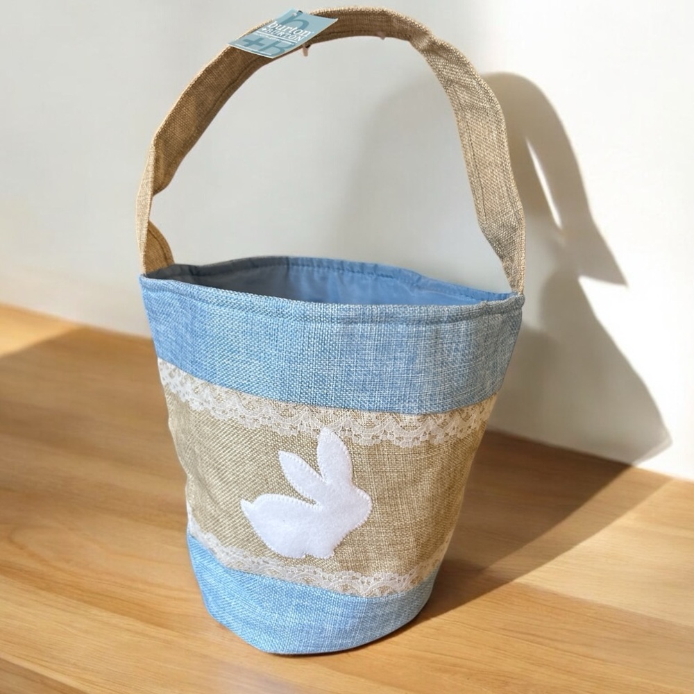 New!! Large Blue and Tan Bunny Basket - foldable easy carry